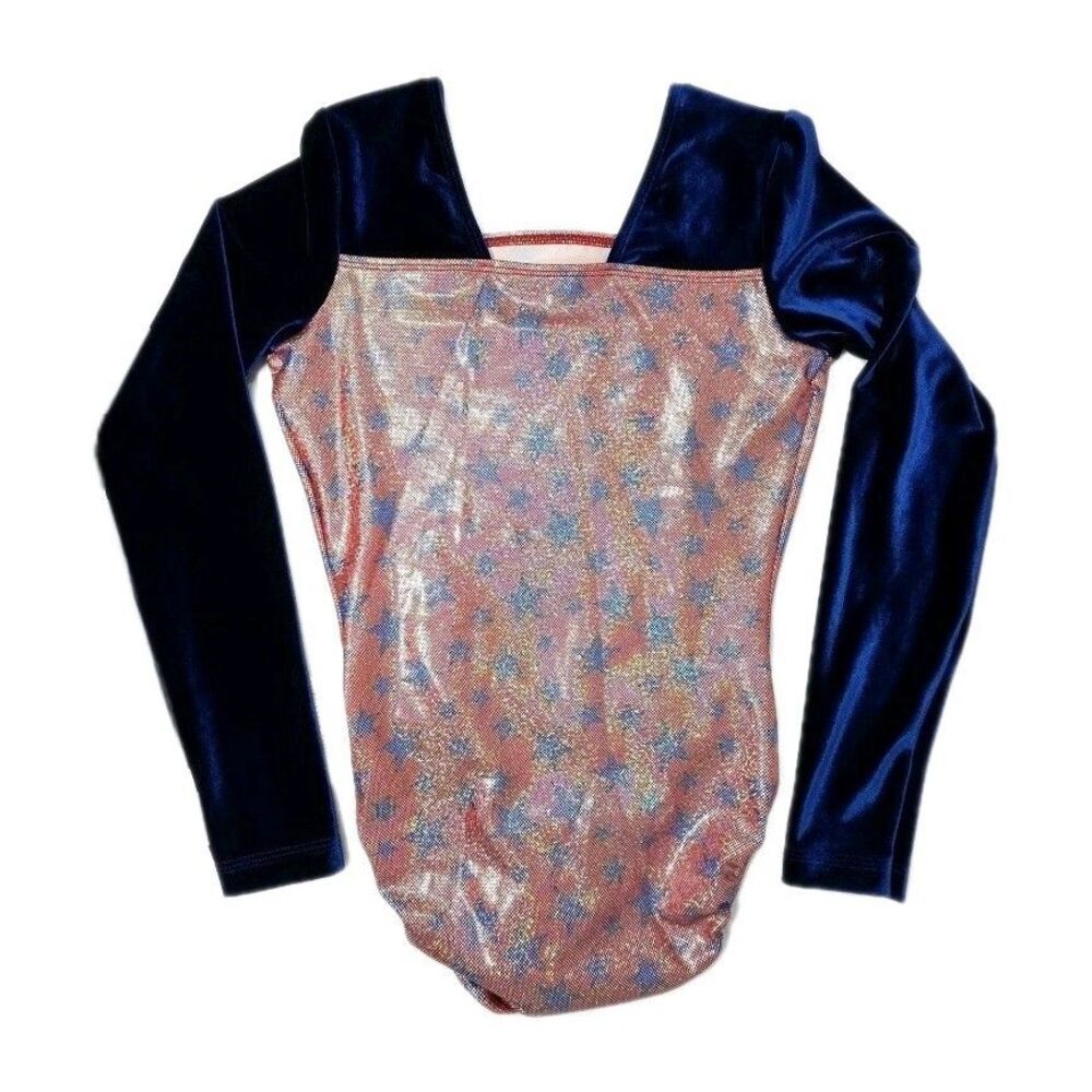 GK Elite VTG Shimmering Patriotic Holographic LS Velvet Leotard Red Blue Size AM - Picture 12 of 16